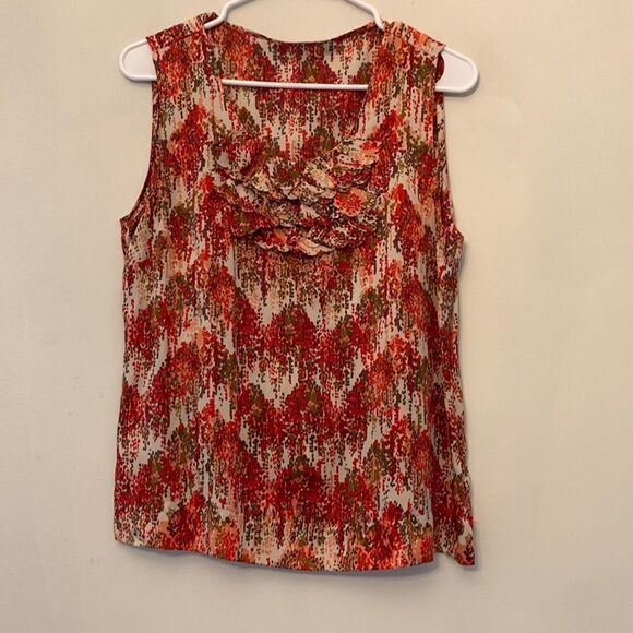 Halogen multicolored sleeveless blouse with ruffle front. Size MP Length 24” - Picture 1 of 7